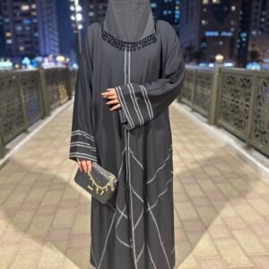 Korean Nida Abaya with Zic Zac Embroidery
